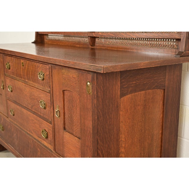 Lifetime Furniture Antique Mission Oak Arts & Crafts Sideboard, Circa 1910 For Sale - Image 12 of 17