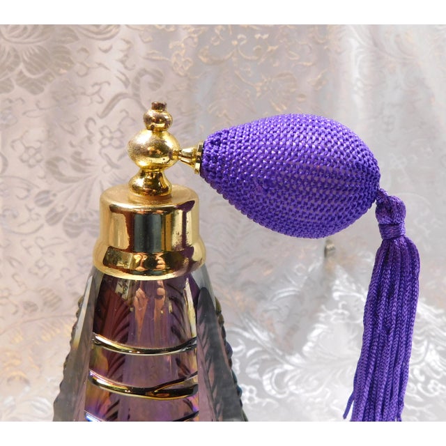 Contemporary 1980s Purple Art Glass Perfume Bottle With Matching Atomzier For Sale - Image 3 of 4