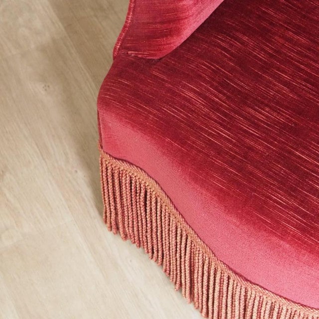 Red Vintage French Burgundy Cocktail Chair with Fringed Apron For Sale - Image 8 of 10