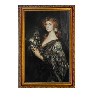 Woman With Ship Framed 10x16" Reproduction Print on Canvas For Sale