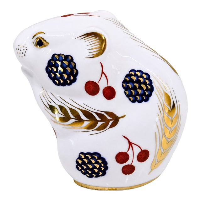 Royal Crown Derby Harvest Mouse English Bone China Paperweight – Imari Style, Gold Stopper, Vintage Collectible Décor For Sale