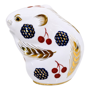 Royal Crown Derby Harvest Mouse English Bone China Paperweight – Imari Style, Gold Stopper, Vintage Collectible Décor