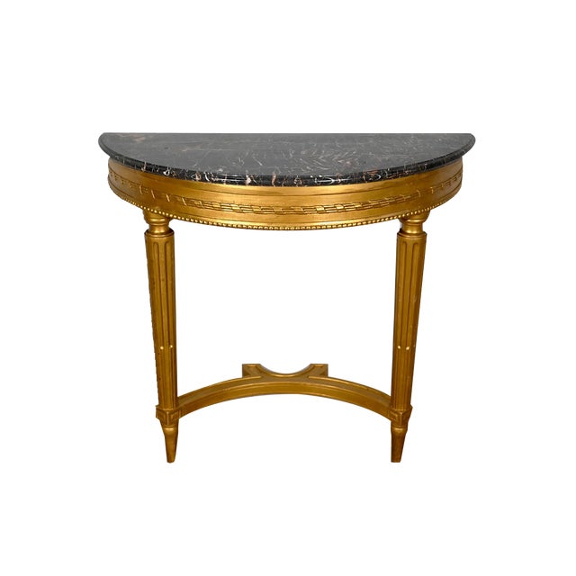 Louis XVI Style Console Table in Marble and Golden Wood For Sale