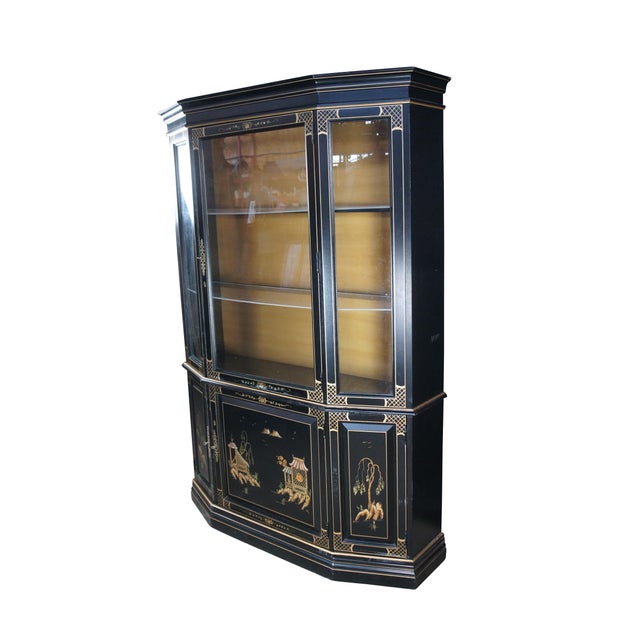 Late 20th Century Chinoiserie Display Cabinet, By Jasper Cabinet Company of Jasper Indiana, Unsigned. Features and black...