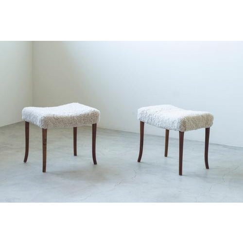 Vintage Swedish Stools with Sheepskin, 1940s, Set of 2 For Sale - Image 9 of 10