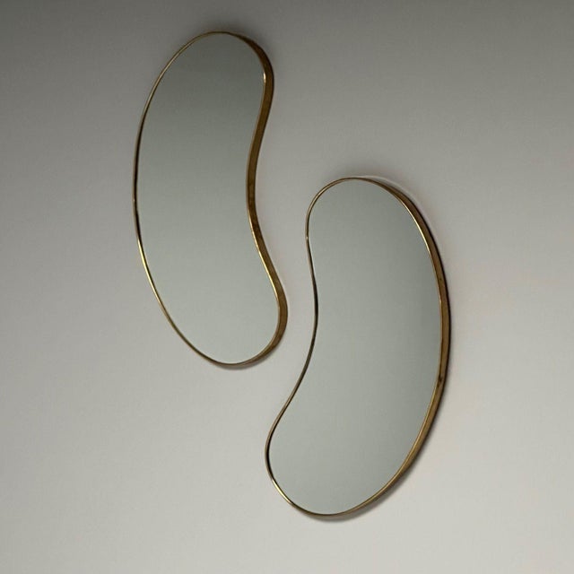 Mid-Century Modern Italian Mid-Century Modern, Wall Mirrors, Organic Form, Brass, Italy, 1950s For Sale - Image 3 of 11