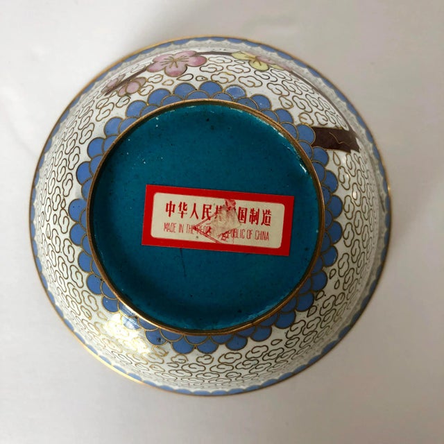 Mid 20th Century Vintage White Cloisonné Cherry Blossom Covered Dish For Sale - Image 5 of 6