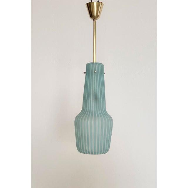 Metal Italian Pendant Lamp in Striped Glass and Brass from Venini, 1960s For Sale - Image 7 of 18