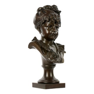 Patinated Bronze Bust of Young Girl by Alfred Rolle For Sale