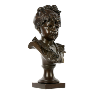 Patinated Bronze Bust of Young Girl by Alfred Rolle