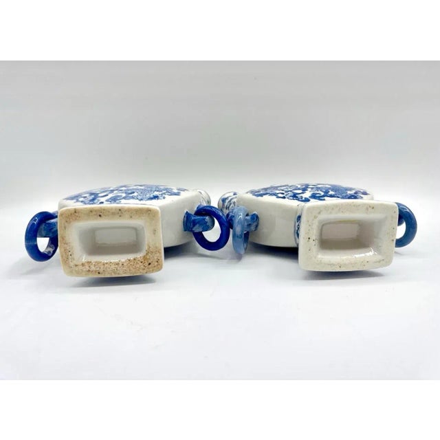 Pair of Blue and White Dragon Five-Spout Tulip Vases / Chinese Export Style For Sale - Image 9 of 9