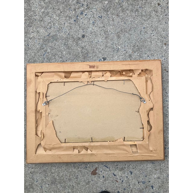 1950s Mid Century Modernist Seascape Painting Sail Boat Seagulls Rocky Shore Original Frame For Sale - Image 5 of 5