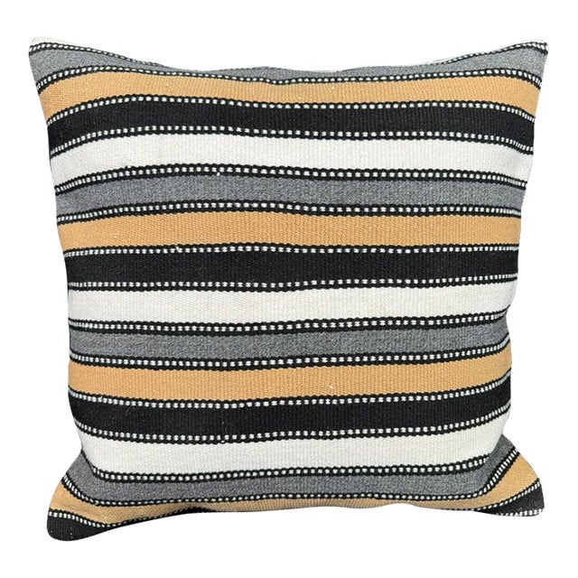 Turkish Hemp Pillow Cushion Natural Beige Black Cushion Cover 20"x20" For Sale