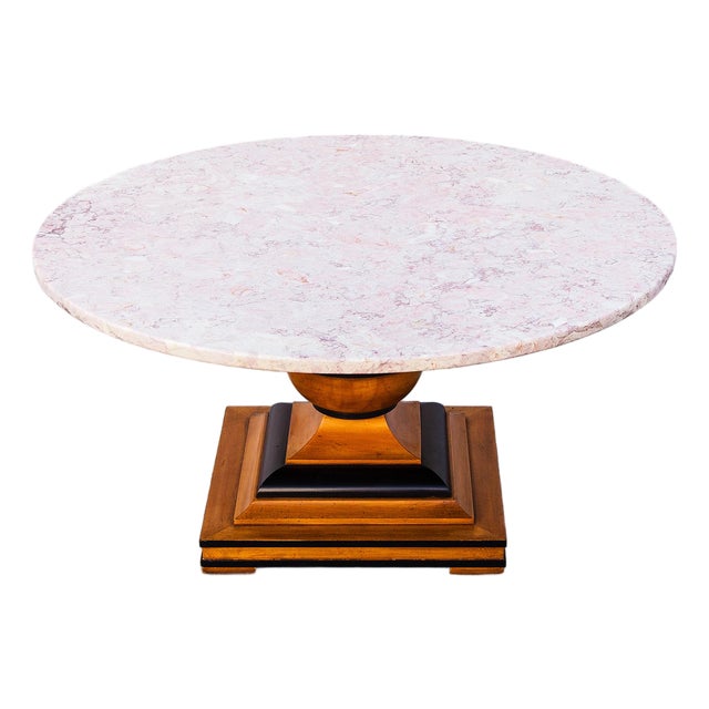 Vintage Pink Travertine Pedestal Base Coffee Table by Hekman For Sale