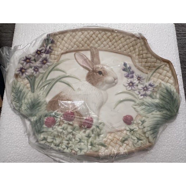 Mid-Century Modern Vintage Mid-Century Modern Fitz & Floyd Majolica Easter Bunny Platter For Sale - Image 3 of 3