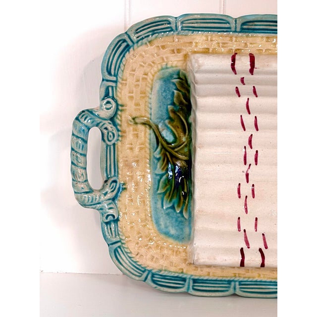 Antique French Barbotine Majolica Asparagus Serving Platter, Circa 1880–1900 A charming antique French barbotine majolica...
