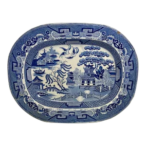 Antique 15” Ironstone Blue Willow Platter Made in England - Circa 1900