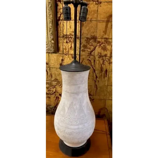 Mid Century Incised Glazed Lamp For Sale - Image 4 of 8