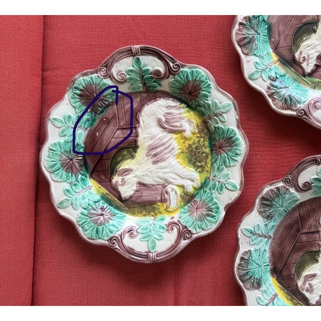 Victorian Era Majolica Dog Plates Arsenal Pottery Set of Three (3) For Sale - Image 11 of 12