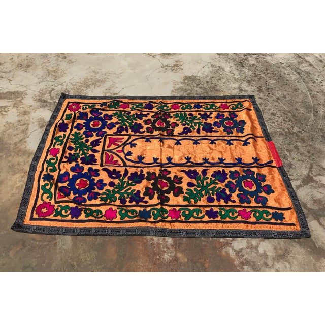 Orange Orange Silk and Cotton Suzani Tapestry For Sale - Image 8 of 10