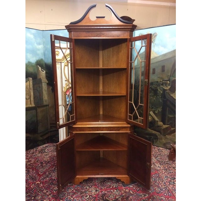 Wood Vintage Corner Cabinet, Burl Walnut and Curly Maple Cabinet For Sale - Image 7 of 11