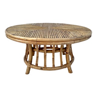Mid-Century Round Bamboo and Wicker Table For Sale