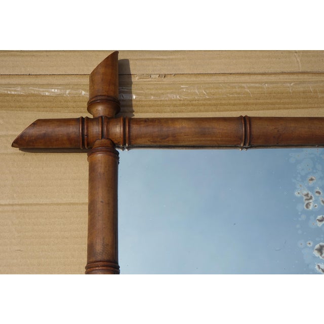 Large Antique French Faux Bamboo Wall Mirror with Foxed Glass For Sale - Image 5 of 10