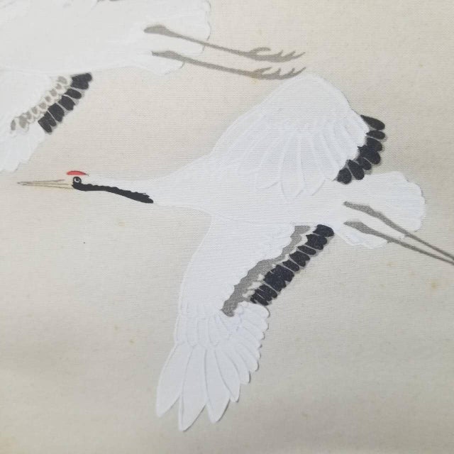 Japanese Traditional Japanese Vintage Scroll Painting Featuring Mount Fuji and Auspicious Cranes For Sale - Image 3 of 11