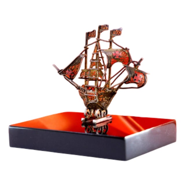 Miniature Caravel in Filigree Silver For Sale