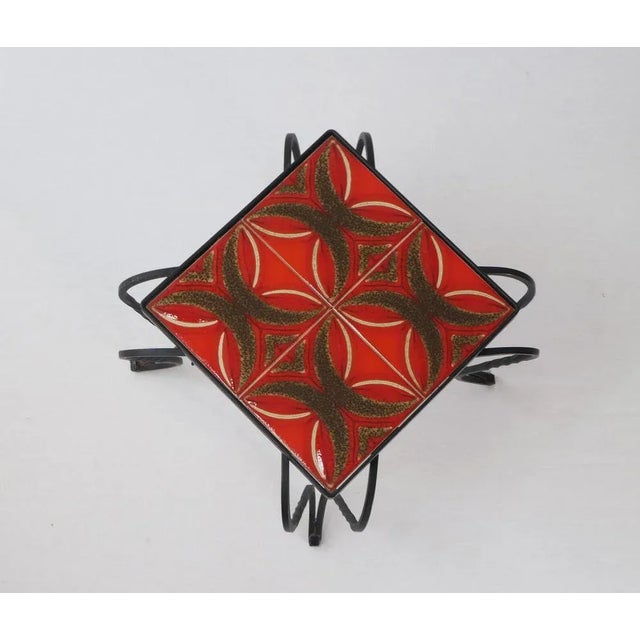Mid-Century Modern Metal Square Plant Stand with Red Lava Ceramic Tiles For Sale - Image 4 of 7
