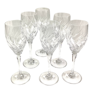 1990s Mikasa Windlass Crystal White Wine Glasses -Set of 6