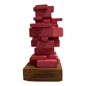 Tom Trubshaw (1971-), Colorful Geometric Abstract Wood Sculpture, Signed, Dated