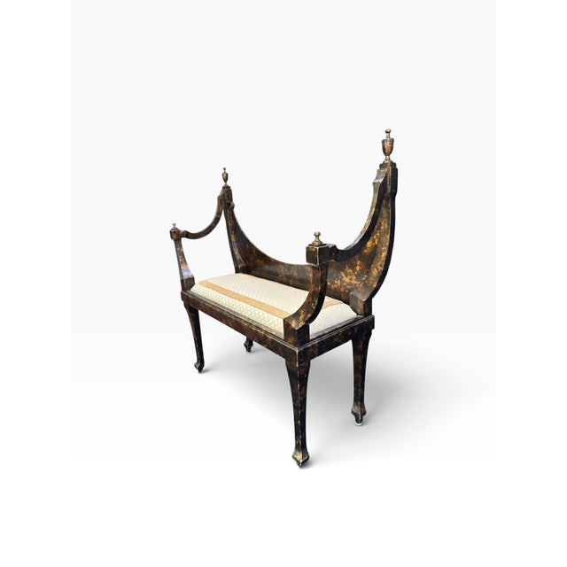 Mid 20th Century Italian Neoclassical Style Faux-Tortoiseshell & Gold Leaf Curule Window Bench For Sale In Miami - Image 6 of 16
