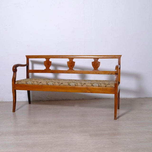 Directoire Walnut and Floral Fabric Bench, Italy, 1900s For Sale - Image 14 of 18