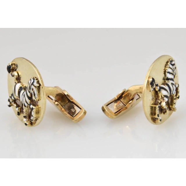 Modern Rare Laykin Zebra Enamel Gold Cufflinks - 2 Pieces For Sale - Image 3 of 8