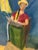 Figurative Vintage Original Figurative Painting Woman Reading Newspaper Oil Pastel on Paper, Unknown Artist For Sale - Image 3 of 5