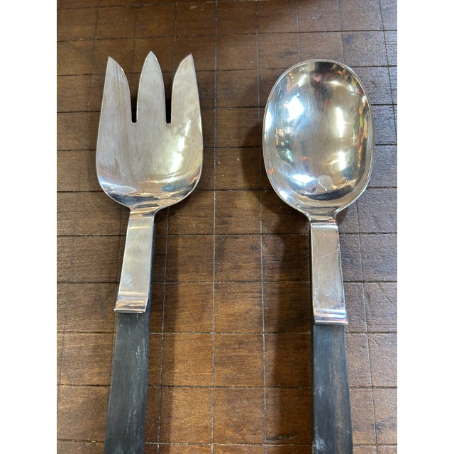 Mid-Century Modern Collectible Pair of Adler Sterling Silver & Ebonized Wood Two Piece Salad Serving Set For Sale - Image 3 of 13