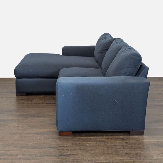 Modern Room and Board Dark Blue Sectional Sofa With Chaise For Sale - Image 3 of 8