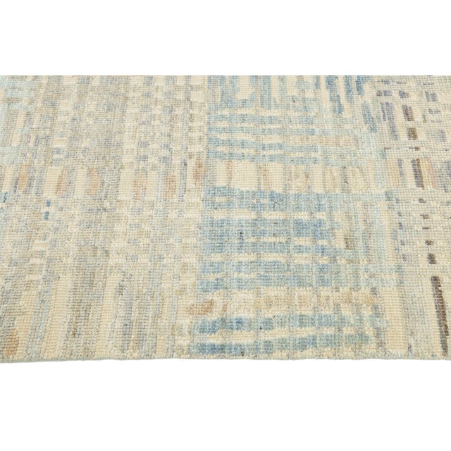 Modern Abstract Plaid Wool Area Rug – Coastal Blue & Sage Green 9x12 For Sale - Image 11 of 11