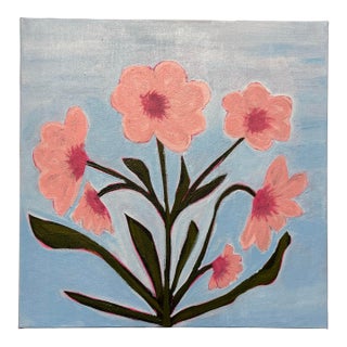 Modern Abstract Floral Folk Art Acrylic Painting on Canvas, Signed, Framed, Dated For Sale