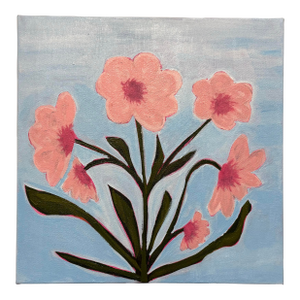 Modern Abstract Floral Folk Art Acrylic Painting on Canvas, Signed, Framed, Dated