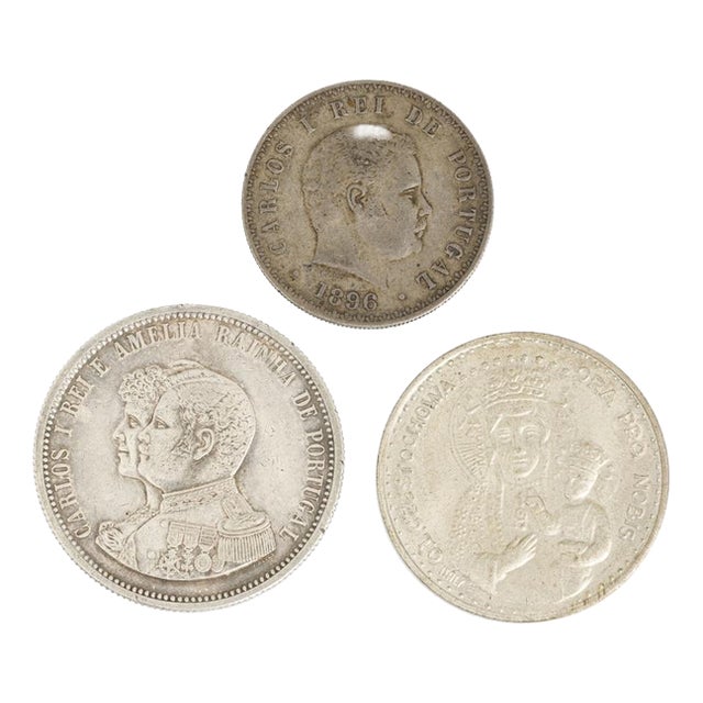 Vintage Portuguese Silver Coins and Medal, Set of 3 For Sale