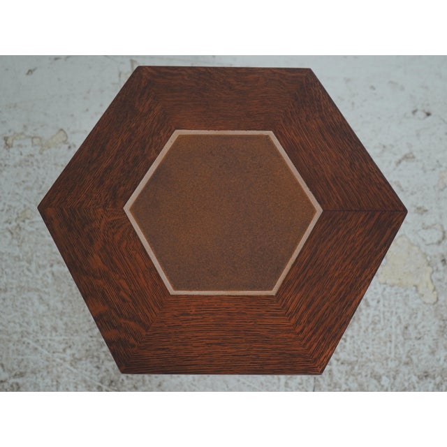 Mission Stickley Mission Oak Hexagon Tile Top Table Tabouret For Sale - Image 3 of 11