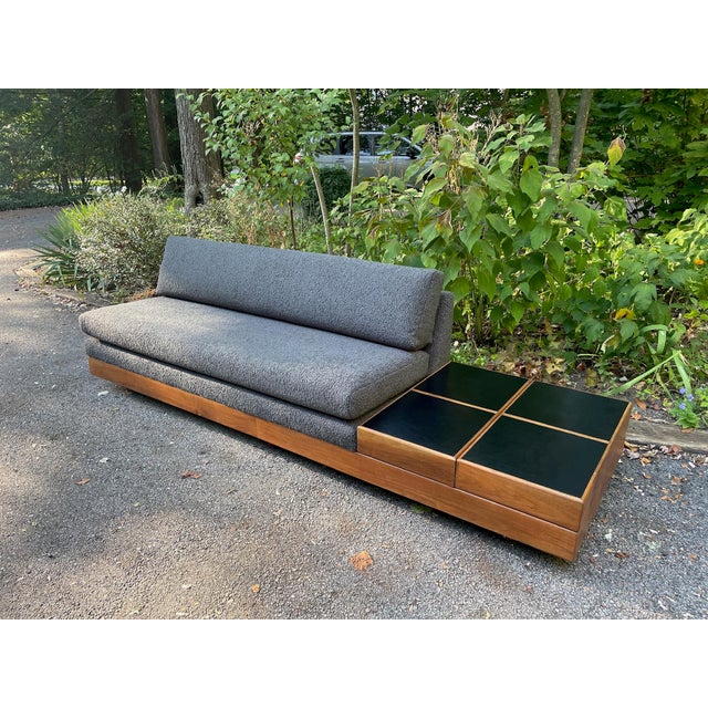 Mid Century Modern Modular Sofa With Walnut and Leather Side Tables For Sale - Image 4 of 12
