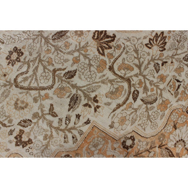 Antique Persian Tabriz Rug With Layered Medallion in Light Copper, Brown & Cream For Sale - Image 13 of 16