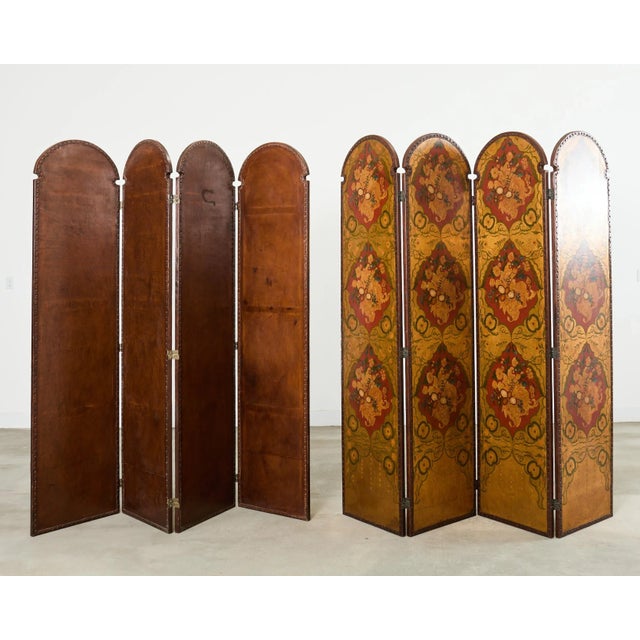 Spanish Colonial Baroque Style Painted Leather Eight Panel Screen For Sale - Image 17 of 18