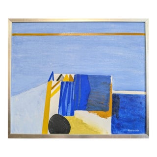 Mid-Century Modern 'The Golden Divide' Swedish Original Abstract Oil Painting, Framed For Sale