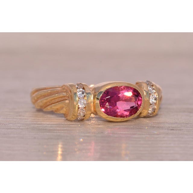Gold The Coventry: Bezel Set Tourmaline and Natural Diamond Ring in Yellow Gold For Sale - Image 8 of 11