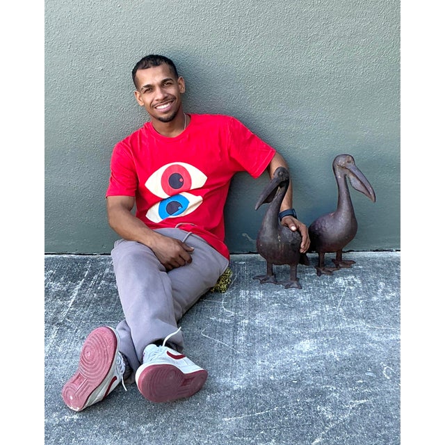 Vintage Boho Patinated Wrought Iron Pelicans - Set of 2 For Sale - Image 4 of 7