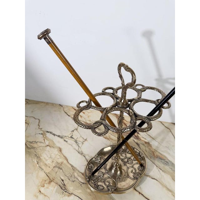 Art Nouveau Style Brass Umbrella and Walking Stick Stand with Intertwined Snakes, 1970s For Sale - Image 18 of 18